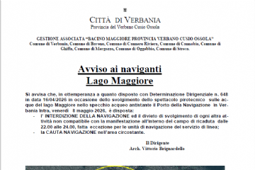 Avviso ai naviganti: Interdizione della navigazione nelle giornate del 08/05/2026